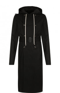 Удлиненный хлопковый плащ с поясом и капюшоном Rick Owens
