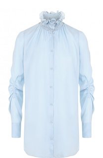 Однотонная шелковая блуза с драпировкой и воротником-стойкой Carven