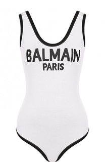 Вязаное боди с открытой спиной и логотипом бренда Balmain