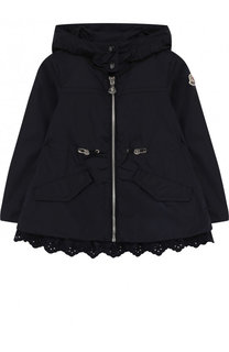 Ветровка на молнии с капюшоном и кружевной отделкой Moncler Enfant