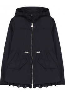 Ветровка на молнии с капюшоном и кружевной отделкой Moncler Enfant