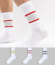 3 пары белых носков с полосками Burton Menswear - Белый