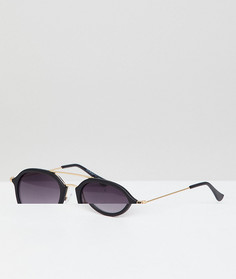 Черные круглые солнцезащитные очки с золотистой планкой AJ Morgan - Черный