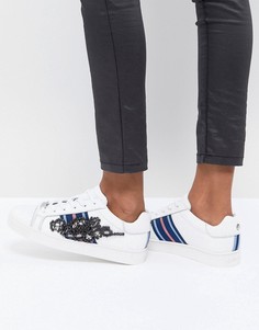 Кожаные кроссовки со спортивными полосками и декоративной отделкой Carvela - Белый