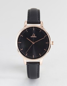 Часы с розово-золотистым корпусом и черным кожаным ремешком ASOS DESIGN - Черный