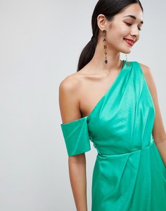 Платье макси на одно плечо из атласа ASOS DESIGN - Зеленый
