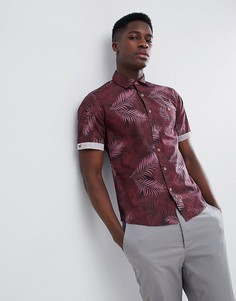 Рубашка с короткими рукавами и пальмовым принтом Gandys Burgundy - Красный