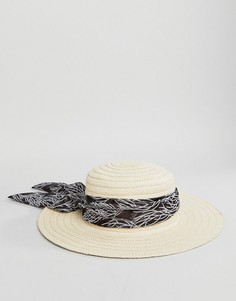 Широкополая пляжная шляпа с отделкой шарфом Boardmans - Светло-бежевый
