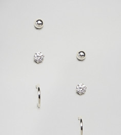 Набор из 3 пар серебряных сережек (гвоздики / кольца) DesignB эксклюзивно для ASOS - Серебряный