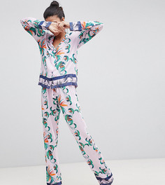 Классическая пижама с рубашкой и брюками из 100% модала с тропическим принтом ASOS DESIGN Tall - Мульти