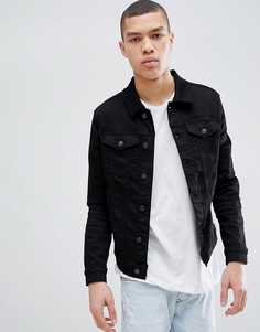Черная джинсовая куртка облегающего кроя River Island - Черный
