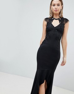 Платье макси с кружевной отделкой и асимметричной юбкой Lipsy - Черный