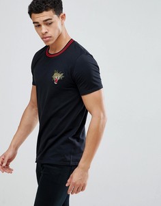 Черная футболка с вышитым леопардом boohooMAN - Черный