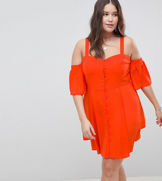 Сарафан мини с открытыми плечами и расклешенными рукавами ASOS DESIGN Curve - Красный