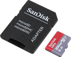 Карта памяти microSDXC UHS-I SANDISK Ultra 200 ГБ, 100 МБ/с, Class 10, SDSQUAR-200G-GN6MA, 1 шт., переходник SD
