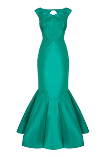 Зеленое шелковое платье с кроем годе Zac Posen