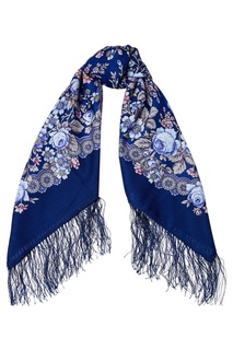 Синий платок с мелкими розами Павловопосадская Платочная Мануфактура