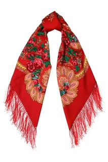 Красный платок с розами Павловопосадская Платочная Мануфактура