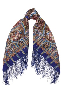 Синий платок с восточным орнаментом Павловопосадская Платочная Мануфактура