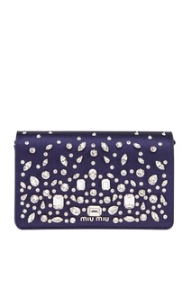 Клатч из сатина с кристаллами Miu Miu