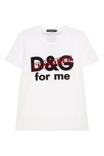 Белая хлопковая футболка с монограммой Dolce & Gabbana