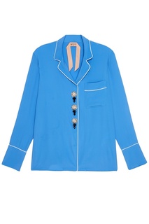 Голубая блузка с пуговицами-кристаллами No21