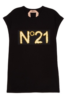 Черная футболка с золотистым логотипом No21