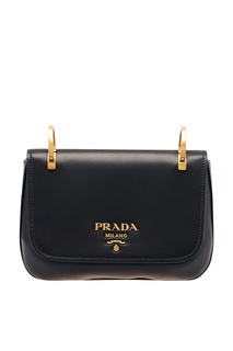 Черная кожаная сумка на текстильном ремне Prada