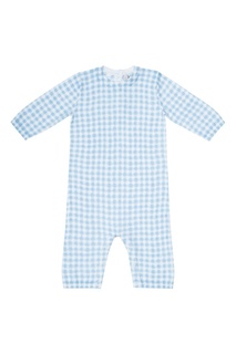 Хлопковое голубое боди в клетку Bonpoint