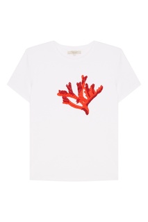 Белая футболка с вышитым кораллом Akhmadullina Dreams