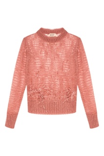 Розовый ажурный джемпер с перьями No21