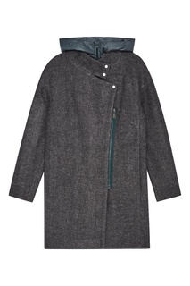 Серое меланжевое пальто с капюшоном Novaya