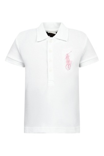 Белая футболка-поло с розовой вышивкой Ralph Lauren Children
