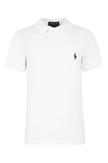 Белая футболка-поло с контрастной вышивкой Ralph Lauren Children