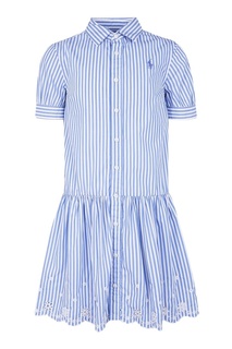 Платье в голубую полоску с ажурной отделкой Ralph Lauren Children