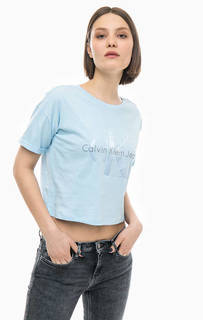 Хлопковая футболка оверсайз с принтом Calvin Klein