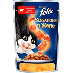 Паучи Felix Sensations кусочки с говядиной в желе с томатами для кошек 85г (12232833)