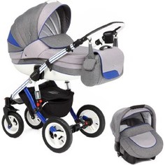 Коляска 3 в 1 Adamex Aspena Grand Collection, (серый + синий BLUE+WH) (GL000391252)