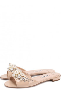 Лаковые шлепанцы с декором Miu Miu