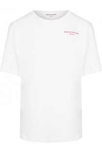 Хлопковая футболка прямого кроя с контрастной надписью Sonia Rykiel