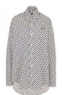 Хлопковая блуза свободного кроя с логотипом бренда Vetements