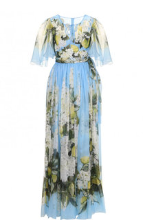 Шелковое платье-макси с принтом и поясом Dolce &amp; Gabbana