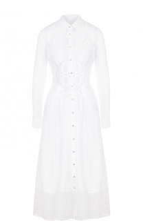 Приталенное платье-рубашка с кружевной вставкой 120% Lino