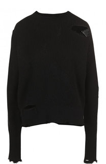 Пуловер фактурной вязки из смеси хлопка и шерсти Helmut Lang