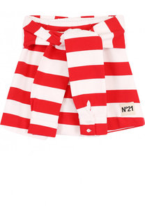 Хлопковая мини-юбка в полоску с декоративным поясом No. 21