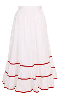 Хлопковая юбка-миди с оборкой и контрастной отделкой Stella Jean