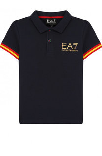 Хлопковое поло с контрастной отделкой и логотипом бренда Ea 7