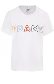 Хлопковая футболка свободного кроя с контрастной вышивкой Frame Denim