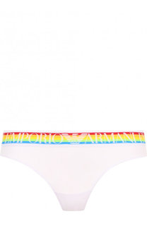 Хлопковые трусы-стринги с контрастной отделкой Emporio Armani