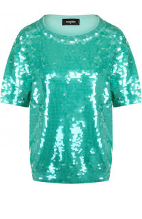 Хлопковый топ с круглым вырезом и пайетками Dsquared2